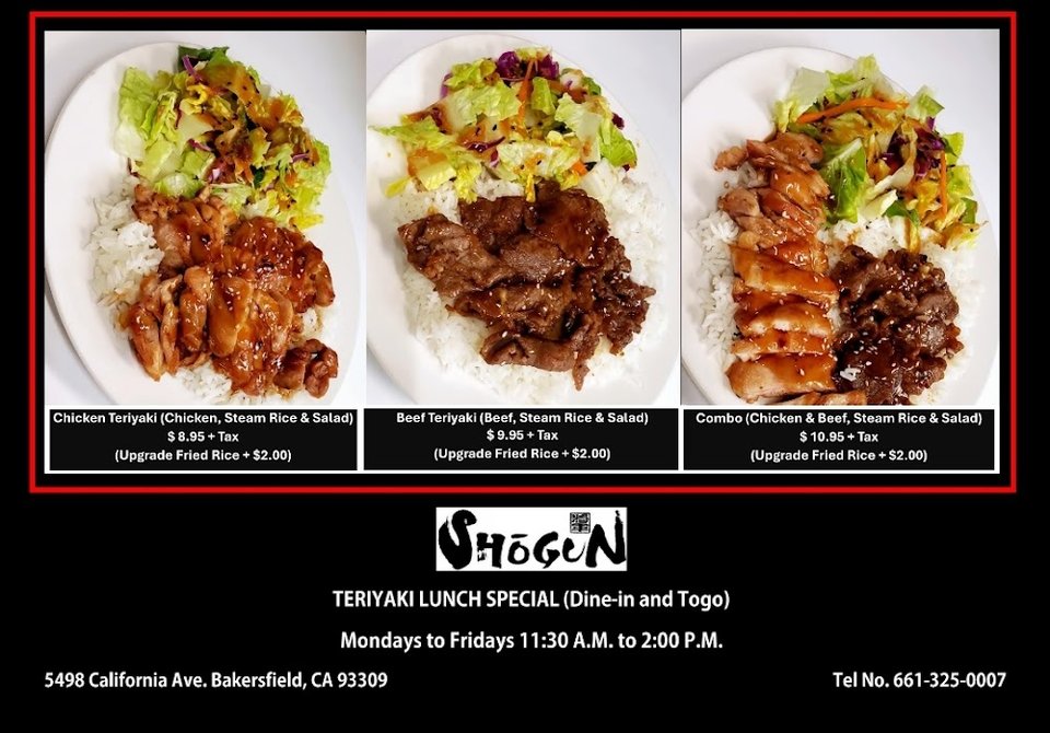 Teppanyaki menu page with Japanese dishes listed.